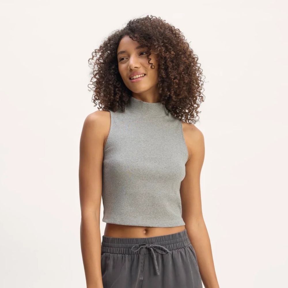 Everlane Ribbed Mock Neck Tank in Heathered Oat